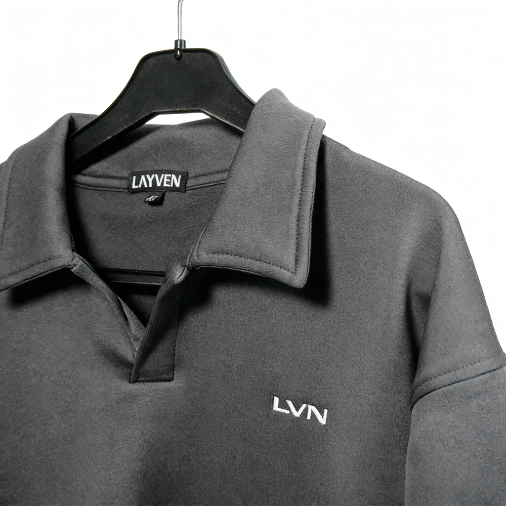 Oversized Sweatshirt Polo Charcoal
