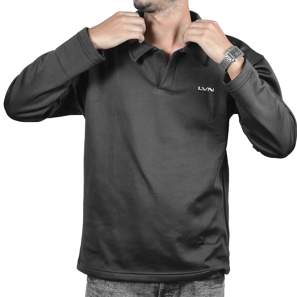 Oversized Sweatshirt Polo Charcoal